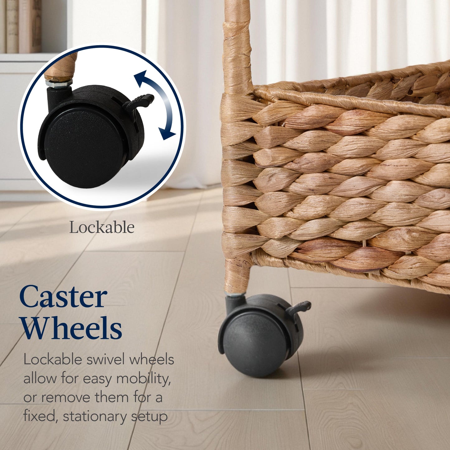 3-Tier Water Hyacinth Rolling Utility Cart w/ Weaved Baskets Natural