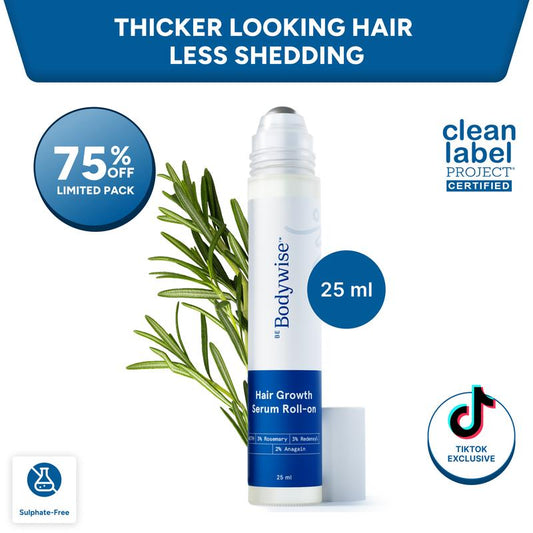 Be Bodywise Advanced Hair Density Roll-On Serum 25 ml | 5% Saw Palmetto, 3% Rosemary, 1% Caffeine Herbasome & 3% Fenugreek | Scalp Serum for Reduced Hair Fall | Men & Women - Image 1