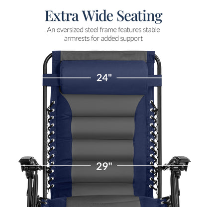 Oversized Padded Zero Gravity Chair, Folding Recliner w/ Headrest, Side Tray