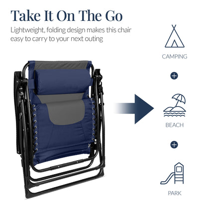 Oversized Padded Zero Gravity Chair, Folding Recliner w/ Headrest, Side Tray
