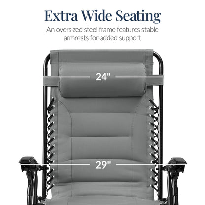 Oversized Padded Zero Gravity Chair, Folding Recliner w/ Headrest, Side Tray