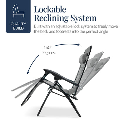 Oversized Padded Zero Gravity Chair, Folding Recliner w/ Headrest, Side Tray
