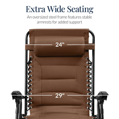 Oversized Padded Zero Gravity Chair, Folding Recliner w/ Headrest, Side Tray
