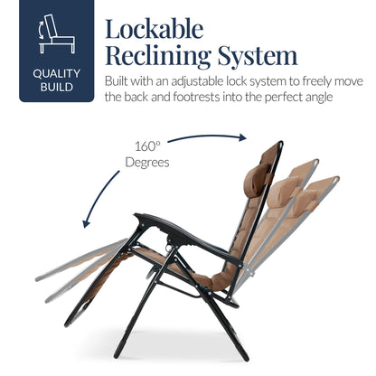 Oversized Padded Zero Gravity Chair, Folding Recliner w/ Headrest, Side Tray