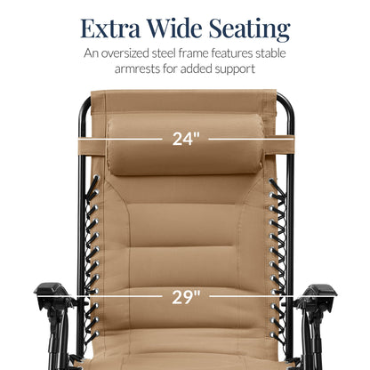 Oversized Padded Zero Gravity Chair, Folding Recliner w/ Headrest, Side Tray