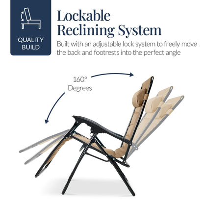Oversized Padded Zero Gravity Chair, Folding Recliner w/ Headrest, Side Tray