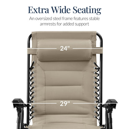 Oversized Padded Zero Gravity Chair, Folding Recliner w/ Headrest, Side Tray