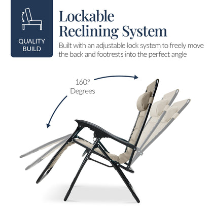 Oversized Padded Zero Gravity Chair, Folding Recliner w/ Headrest, Side Tray