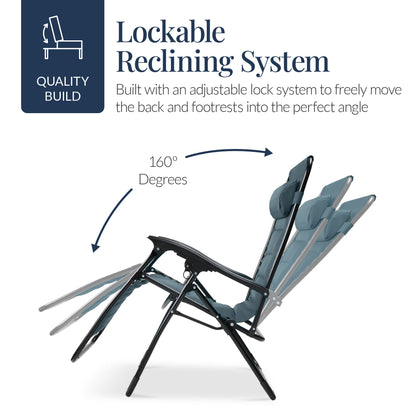 Oversized Padded Zero Gravity Chair, Folding Recliner w/ Headrest, Side Tray