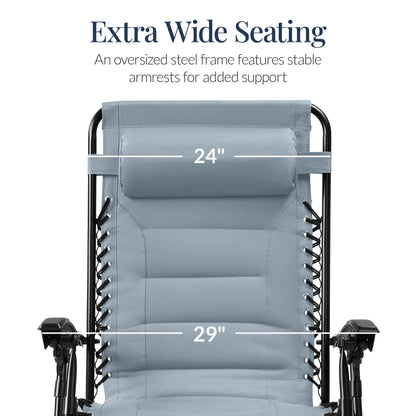 Oversized Padded Zero Gravity Chair, Folding Recliner w/ Headrest, Side Tray