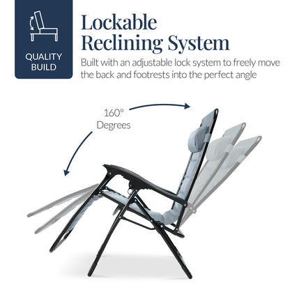 Oversized Padded Zero Gravity Chair, Folding Recliner w/ Headrest, Side Tray