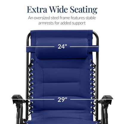 Oversized Padded Zero Gravity Chair, Folding Recliner w/ Headrest, Side Tray