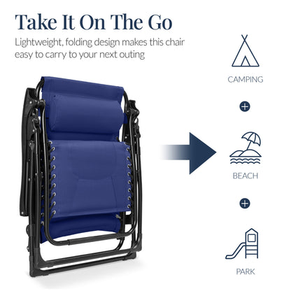 Oversized Padded Zero Gravity Chair, Folding Recliner w/ Headrest, Side Tray