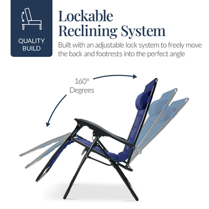 Oversized Padded Zero Gravity Chair, Folding Recliner w/ Headrest, Side Tray