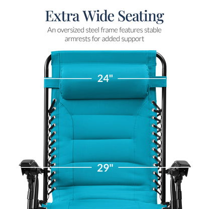Oversized Padded Zero Gravity Chair, Folding Recliner w/ Headrest, Side Tray