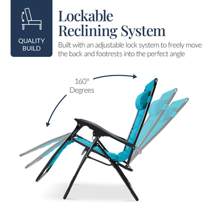 Oversized Padded Zero Gravity Chair, Folding Recliner w/ Headrest, Side Tray