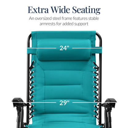 Oversized Padded Zero Gravity Chair, Folding Recliner w/ Headrest, Side Tray