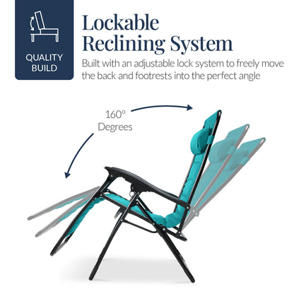 Oversized Padded Zero Gravity Chair, Folding Recliner w/ Headrest, Side Tray