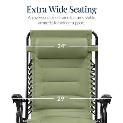 Oversized Padded Zero Gravity Chair, Folding Recliner w/ Headrest, Side Tray
