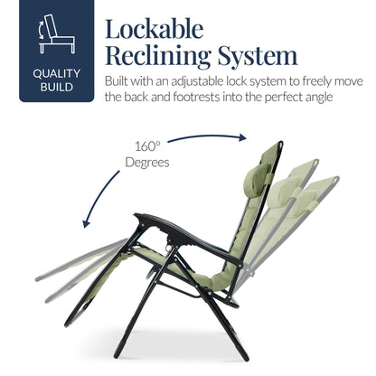 Oversized Padded Zero Gravity Chair, Folding Recliner w/ Headrest, Side Tray