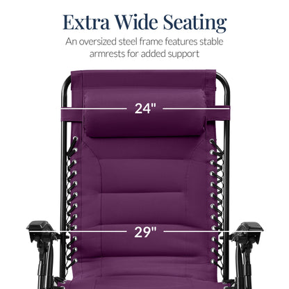 Oversized Padded Zero Gravity Chair, Folding Recliner w/ Headrest, Side Tray