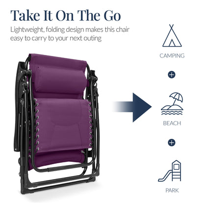 Oversized Padded Zero Gravity Chair, Folding Recliner w/ Headrest, Side Tray