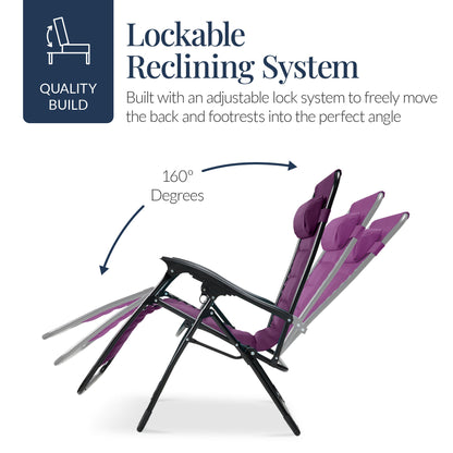 Oversized Padded Zero Gravity Chair, Folding Recliner w/ Headrest, Side Tray
