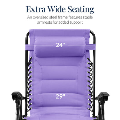 Oversized Padded Zero Gravity Chair, Folding Recliner w/ Headrest, Side Tray