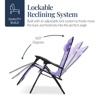 Oversized Padded Zero Gravity Chair, Folding Recliner w/ Headrest, Side Tray