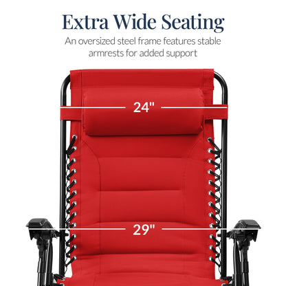 Oversized Padded Zero Gravity Chair, Folding Recliner w/ Headrest, Side Tray