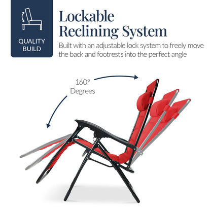 Oversized Padded Zero Gravity Chair, Folding Recliner w/ Headrest, Side Tray