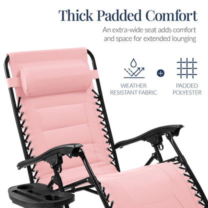 Oversized Padded Zero Gravity Chair, Folding Recliner w/ Headrest, Side Tray