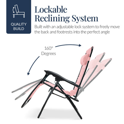 Oversized Padded Zero Gravity Chair, Folding Recliner w/ Headrest, Side Tray