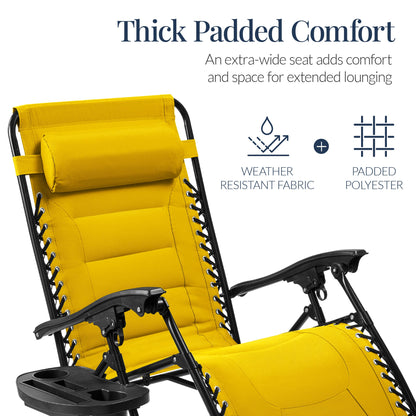 Oversized Padded Zero Gravity Chair, Folding Recliner w/ Headrest, Side Tray
