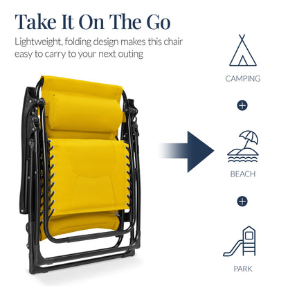 Oversized Padded Zero Gravity Chair, Folding Recliner w/ Headrest, Side Tray