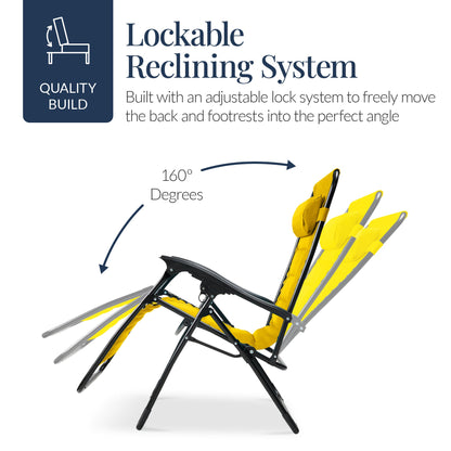 Oversized Padded Zero Gravity Chair, Folding Recliner w/ Headrest, Side Tray