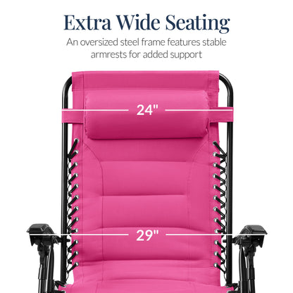 Oversized Padded Zero Gravity Chair, Folding Recliner w/ Headrest, Side Tray