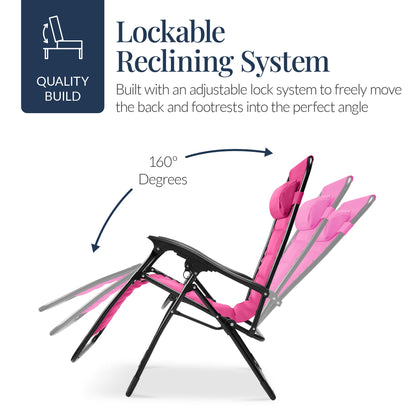 Oversized Padded Zero Gravity Chair, Folding Recliner w/ Headrest, Side Tray