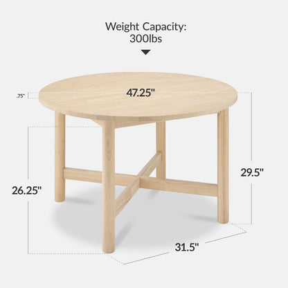 47In Round Solid Wood Dining Table, Modern Farmhouse Table For 4, Space Saving, Easy Assembly