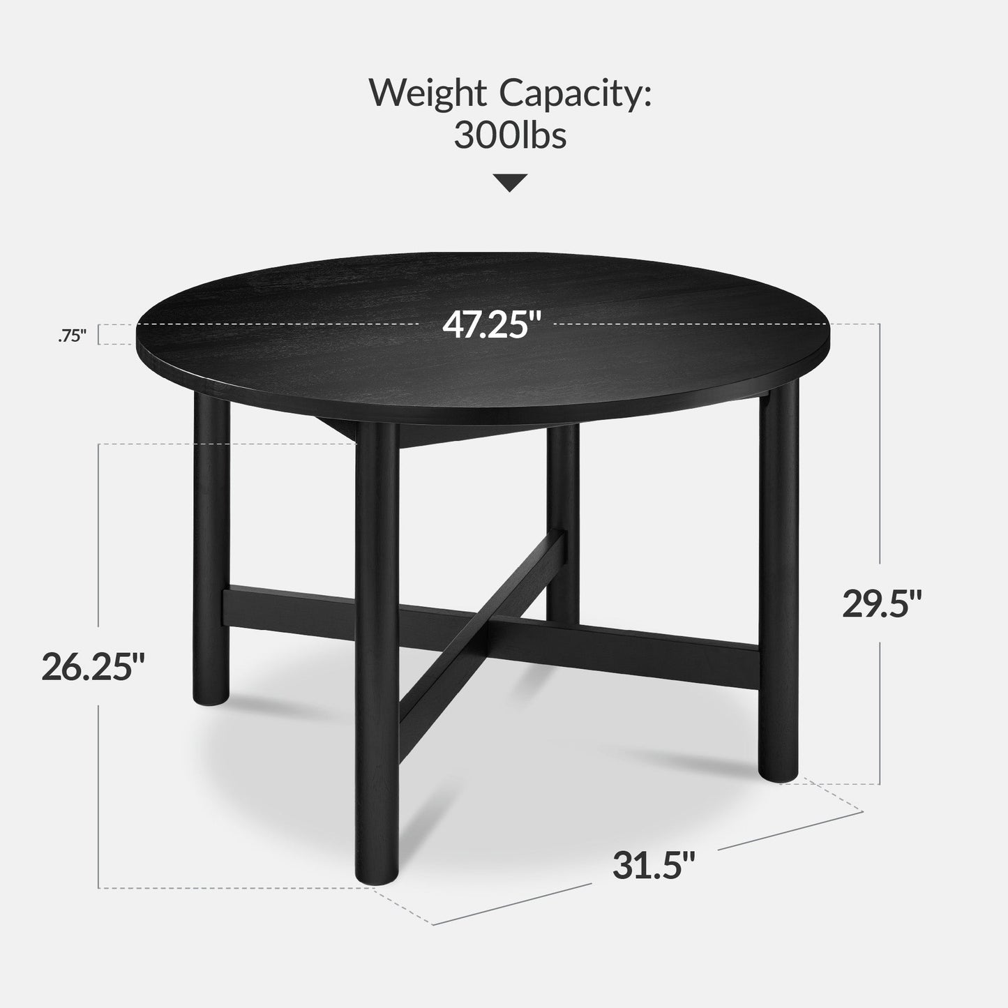 47In Round Solid Wood Dining Table, Modern Farmhouse Table For 4, Space Saving, Easy Assembly