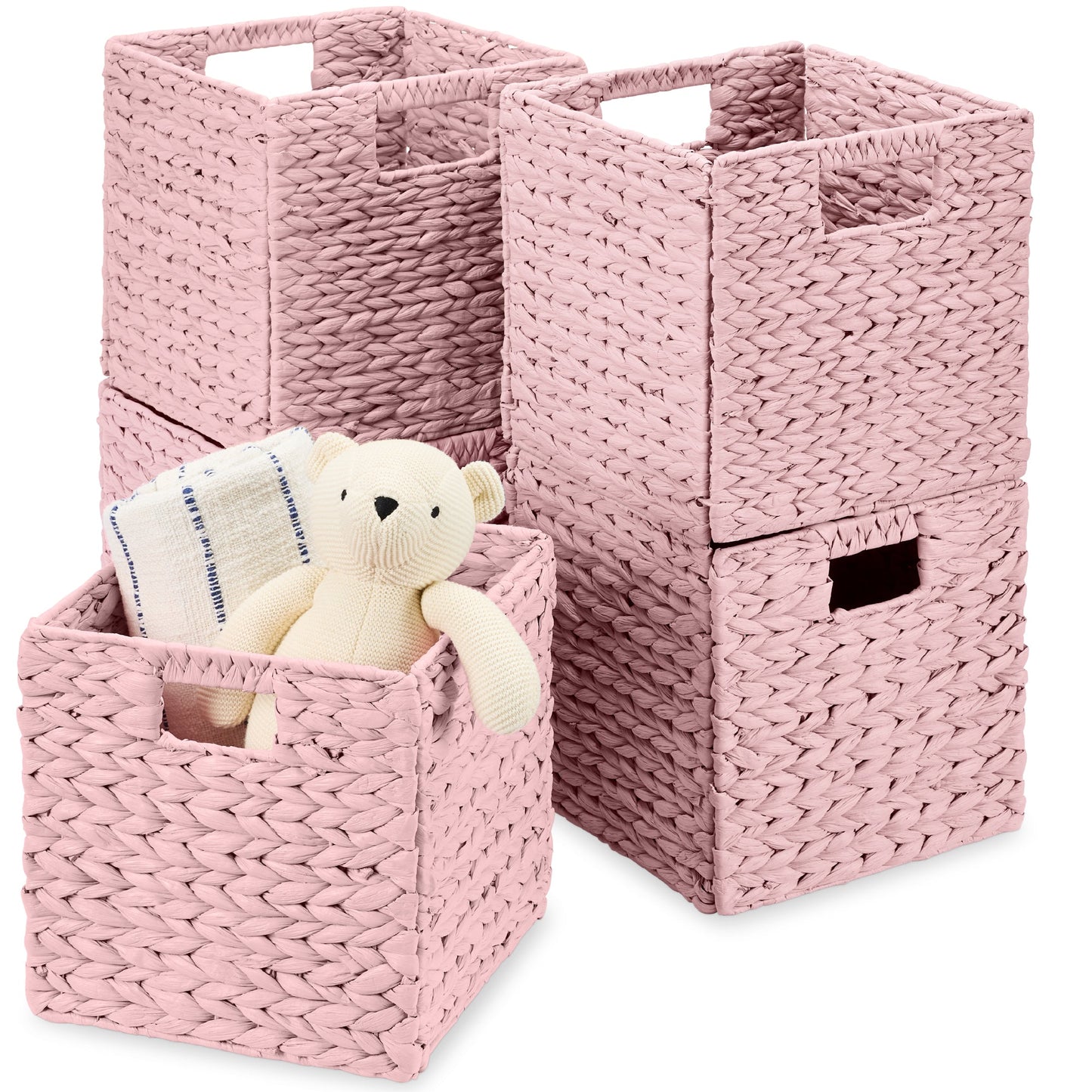Set of 5 Collapsible Hyacinth Storage Baskets w/ Inserts - 10.5x10.5in