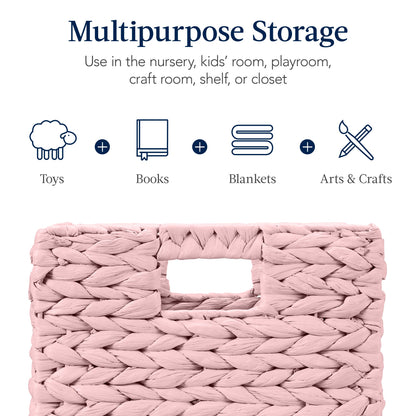 Set of 5 Collapsible Hyacinth Storage Baskets w/ Inserts - 10.5x10.5in