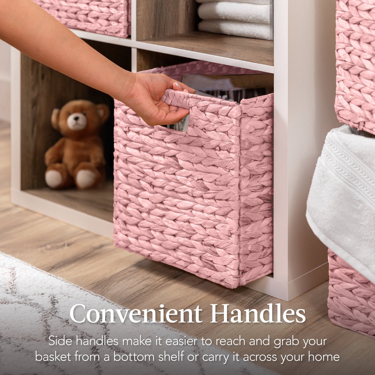Set of 5 Collapsible Hyacinth Storage Baskets w/ Inserts - 10.5x10.5in