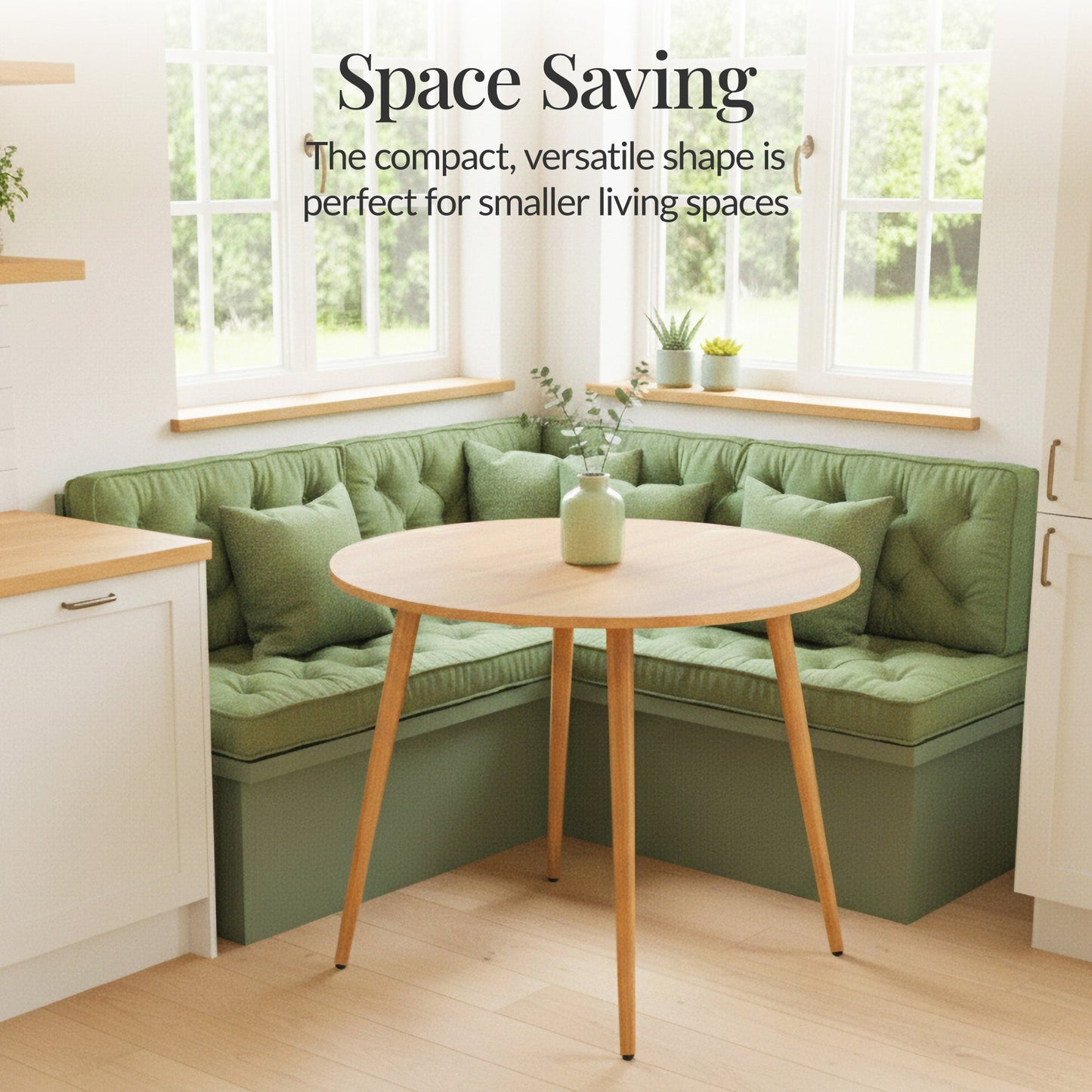 Round Mid-Century Modern 35.5in Dining Table, Dinette for Home or Kitchen w/Wood Finish Steel Legs