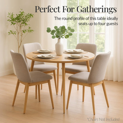 Round Mid-Century Modern 35.5in Dining Table, Dinette for Home or Kitchen w/Wood Finish Steel Legs