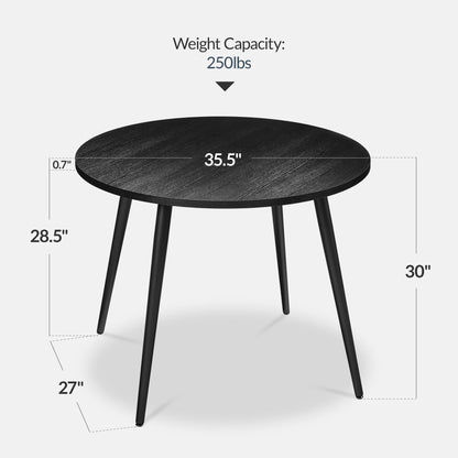 Round Mid-Century Modern 35.5in Dining Table, Dinette for Home or Kitchen w/Wood Finish Steel Legs