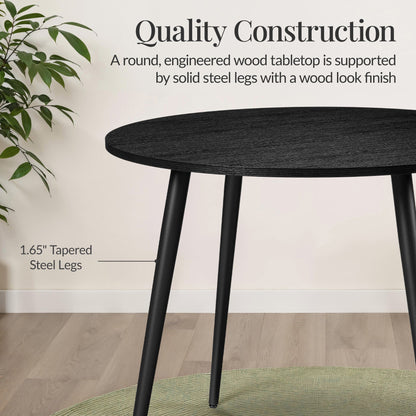 Round Mid-Century Modern 35.5in Dining Table, Dinette for Home or Kitchen w/Wood Finish Steel Legs