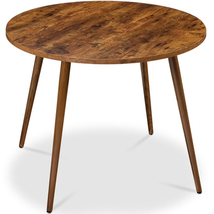 Round Mid-Century Modern 35.5in Dining Table, Dinette for Home or Kitchen w/Wood Finish Steel Legs