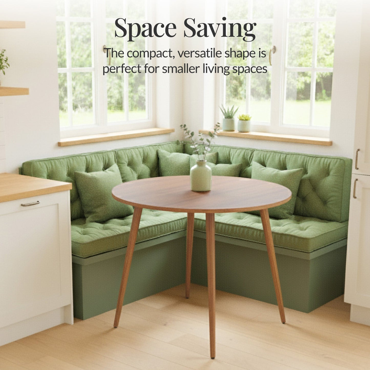 Round Mid-Century Modern 35.5in Dining Table, Dinette for Home or Kitchen w/Wood Finish Steel Legs