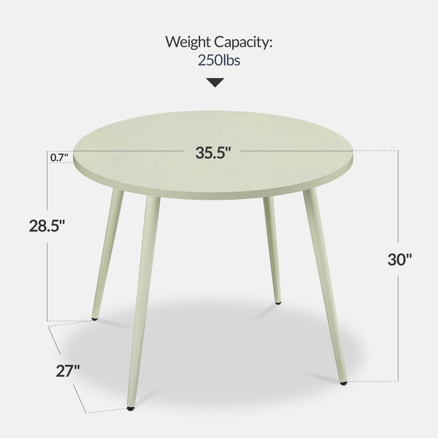 Round Mid-Century Modern 35.5in Dining Table, Dinette for Home or Kitchen w/Wood Finish Steel Legs